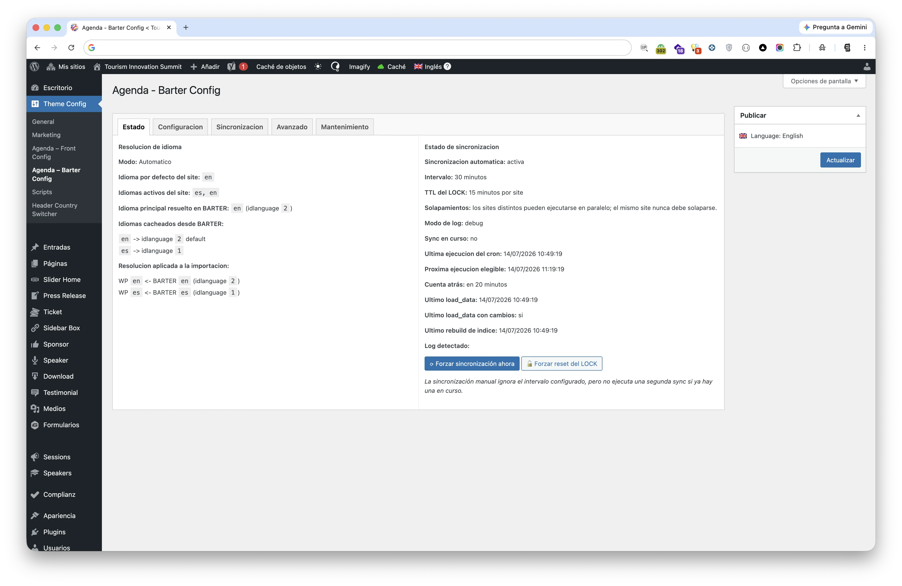 Status of the WordPress and Barter synchronisation plugin