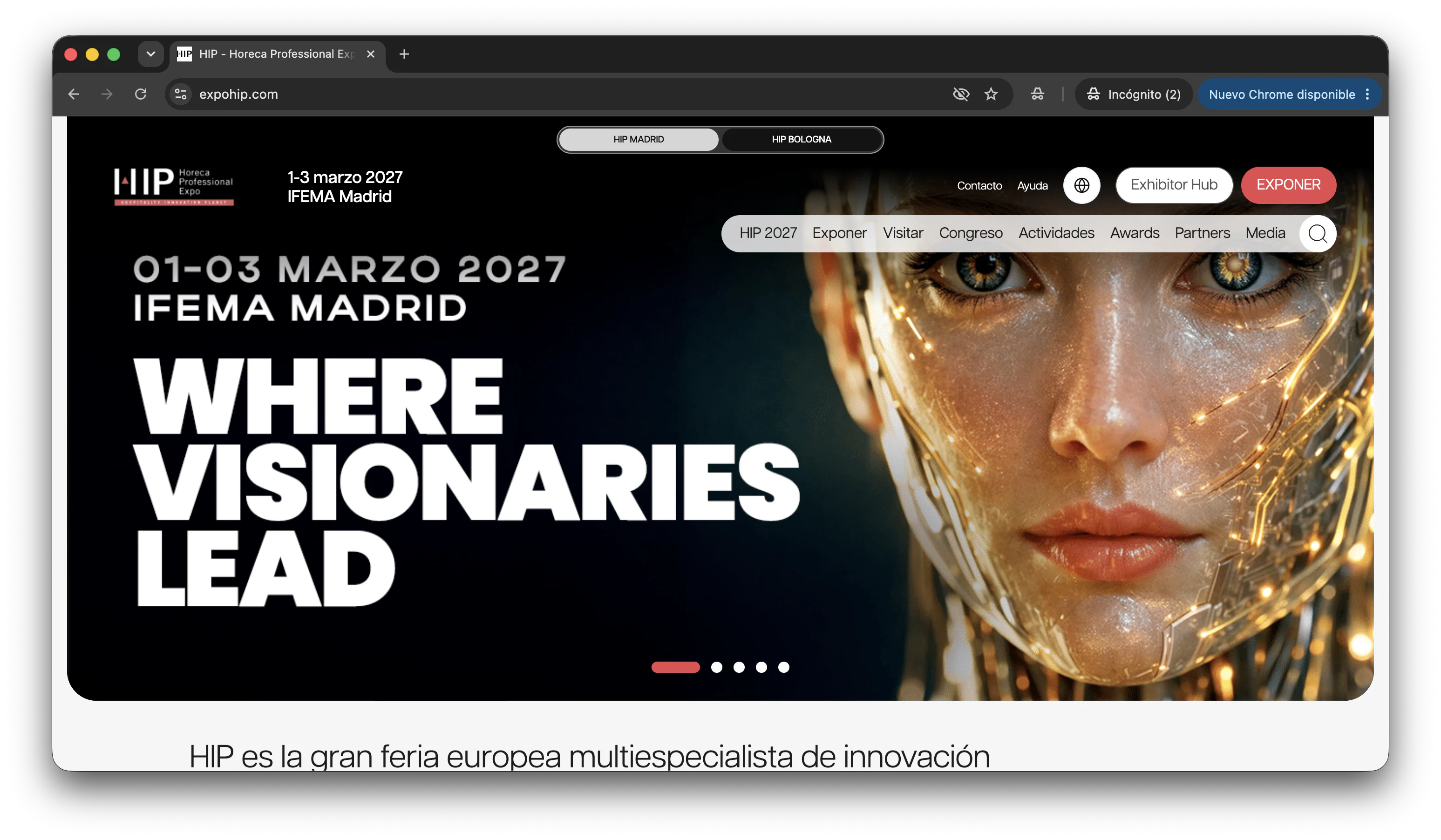 HIP homepage within the event platform