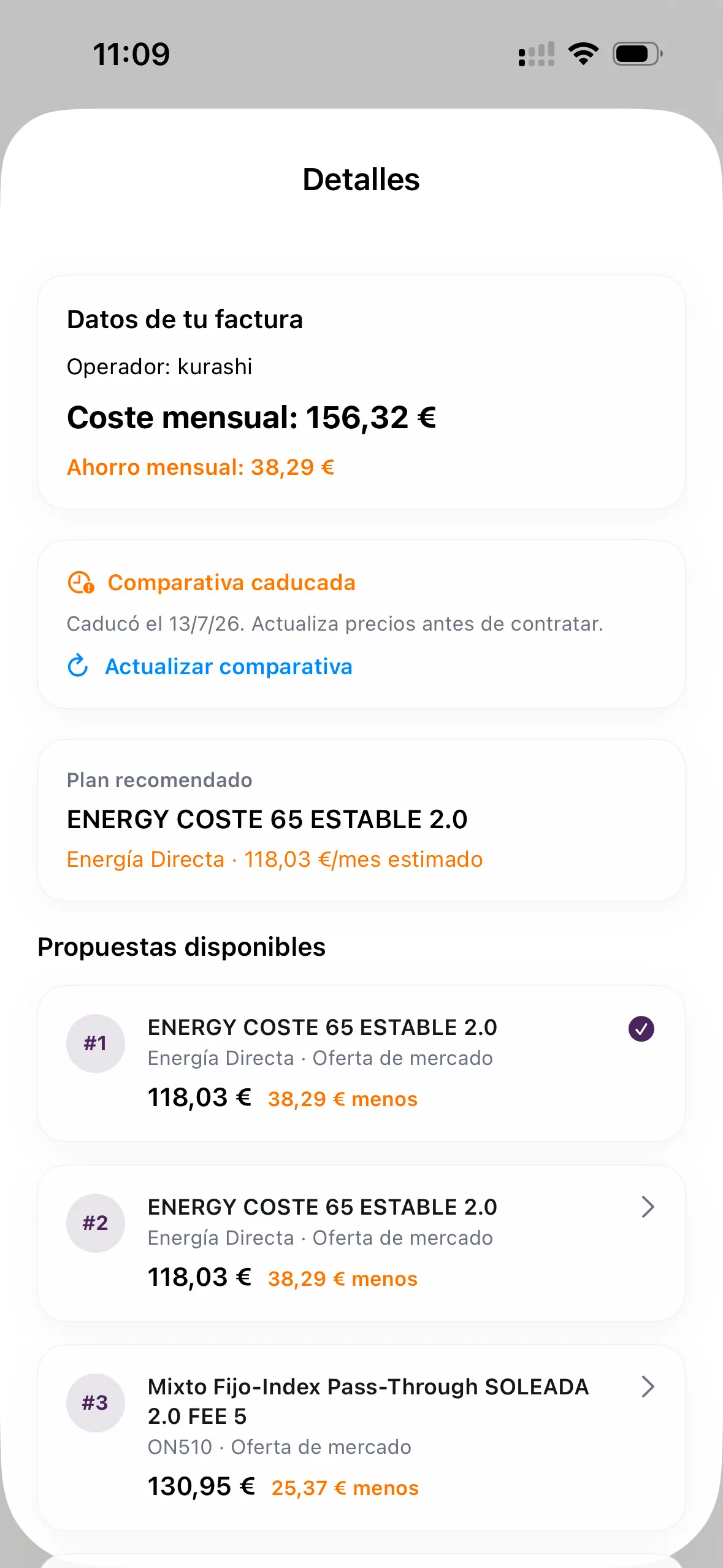 Energy comparison details in Kurashi