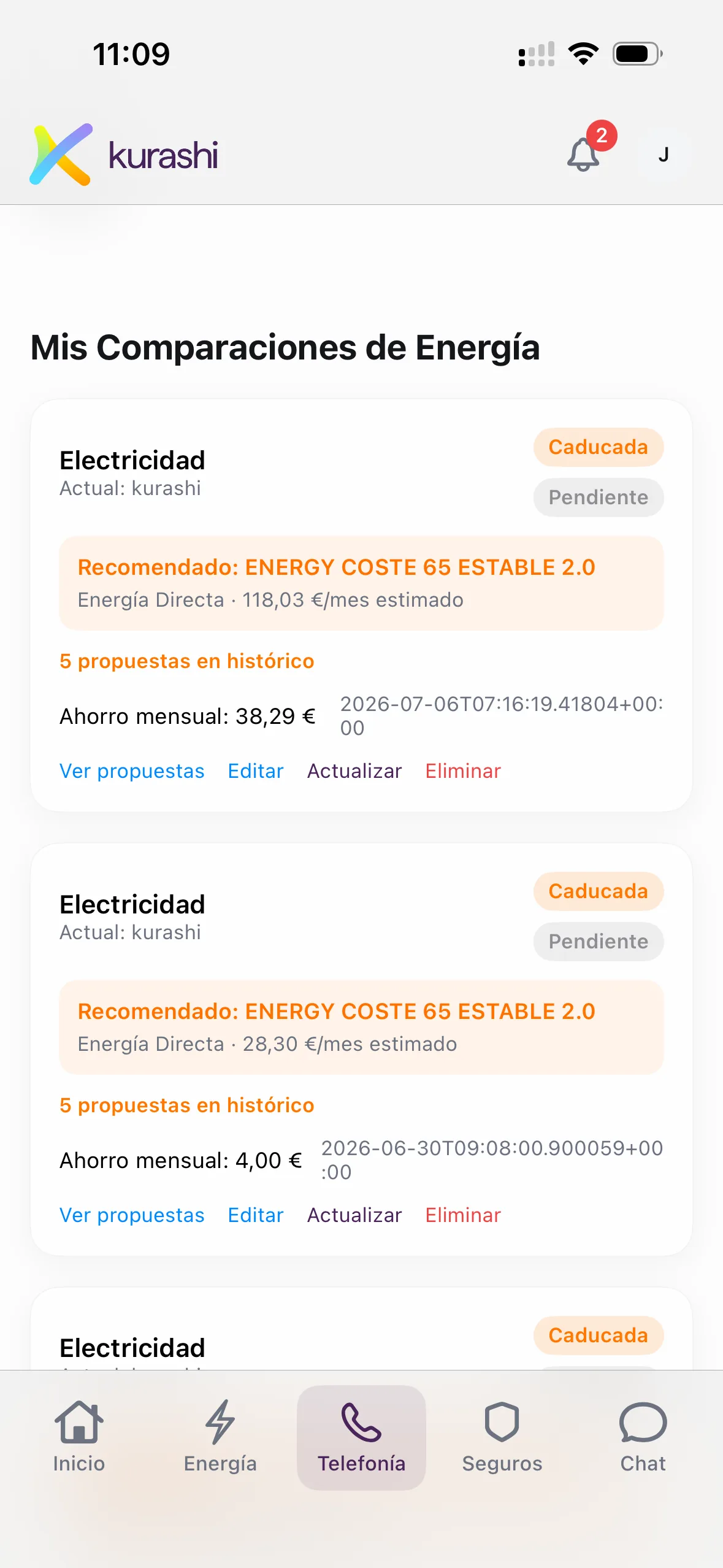 Energy comparisons in Kurashi